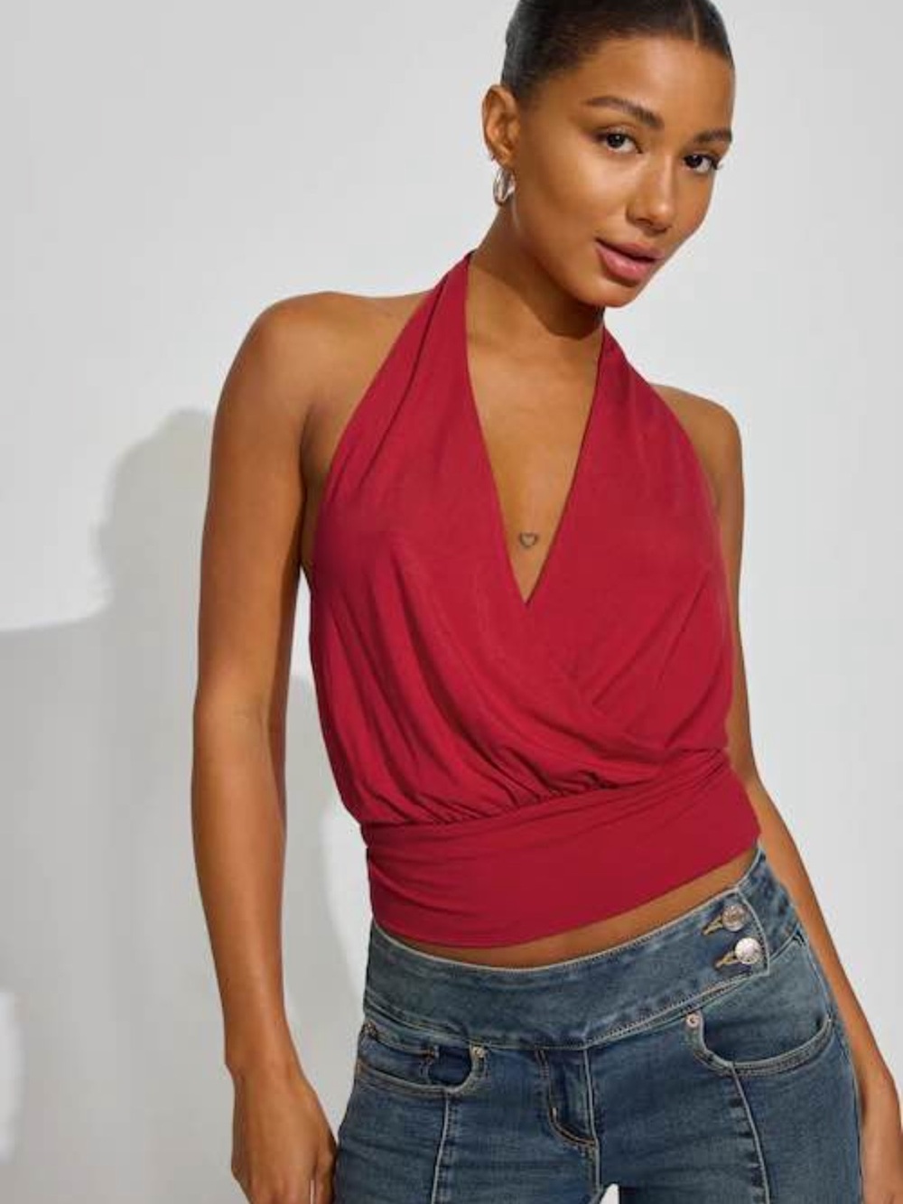 Garage Deep V Halter Camisole in Crimson